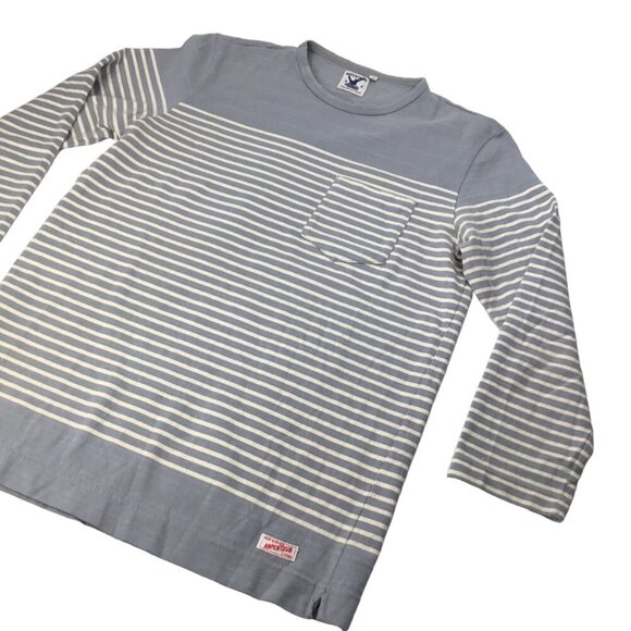 Arpenteur Top Shirt Mens XS France Pullover Striped 3/4 Sleeve Pocket Gray White - Picture 2 of 6